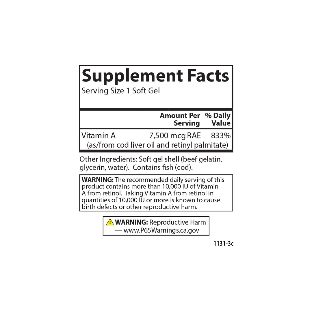 Vitamin A 25,000 IU (7,500 mcg RAE)