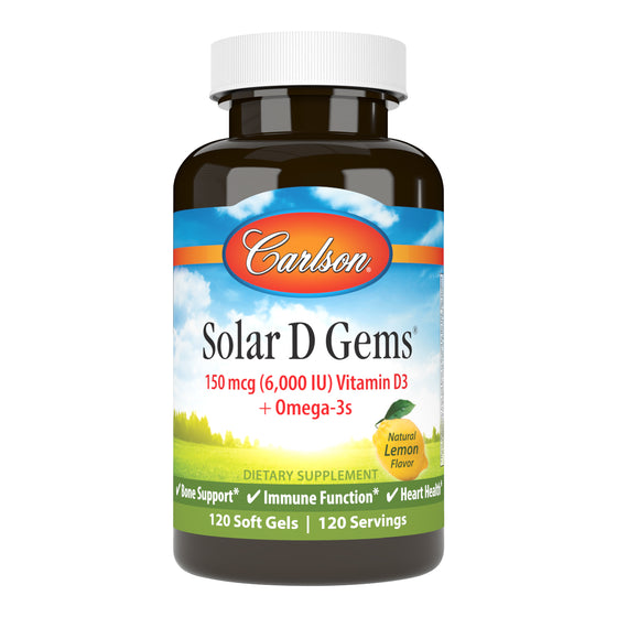Solar D Gems® also provides 115 mg of wild caught, sustainably sourced omega-3s, which support heart, brain, vision, and joint health.