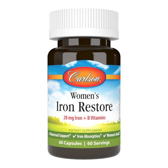 Women's Iron Restore provides 28 mg of iron to promote healthy blood production, plus B complex vitamins to support red blood cell formation. sku_4351-UPC womens iron supplement, womens vitamins with iron