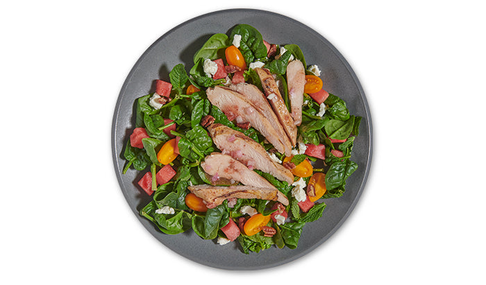 Spinach Watermelon Salad with Mixed Berry Vinaigrette