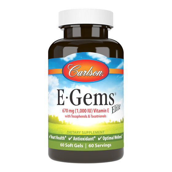 E-Gems® Elite 1,000 IU (670 mg) is an exclusive blend of the entire vitamin E family, including eight forms of tocopherols and tocotrienols. Vitamin E offers many health benefits and plays an important role in cardiovascular health and protecting our body from free radical damage.