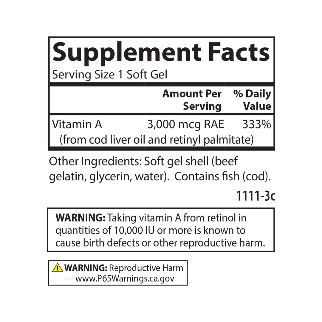 Vitamin A 10,000 IU (3,000 mcg RAE)