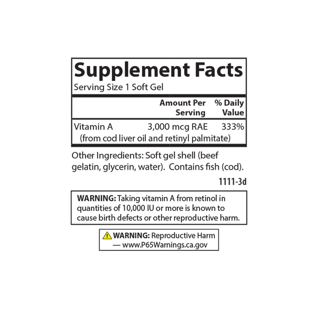 Vitamin A 10,000 IU (3,000 mcg RAE)
