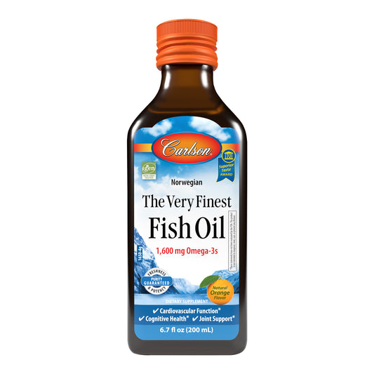 The Very Finest Fish Oil provides 1,600 mg of omega-3s, including EPA, DHA, and DPA, in a single teaspoon to support heart, brain, vision, joint, immune, and overall health. sku_1650