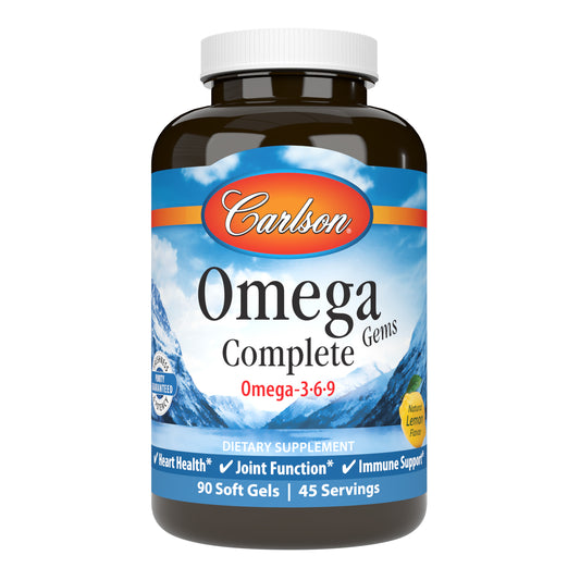 Omega Complete Gems provide the omega-3s EPA and DHA, omega-6, and omega-9, plus 2,000 IU (50 mcg) of vitamin D3 to promote heart, joint, and immune system health. sku_1733-UPC