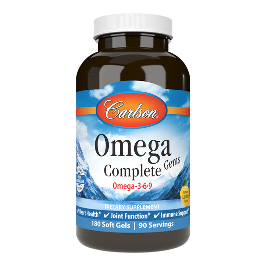 Omega Complete Gems provide the omega-3s EPA and DHA, omega-6, and omega-9, plus 2,000 IU (50 mcg) of vitamin D3 to promote heart, joint, and immune system health.
