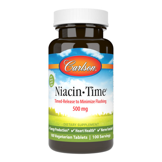 Niacin-Time is prepared to minimize or eliminate flushing by providing a gradual release of Niacin over a period of several hours. flushing niacin, niacin time release