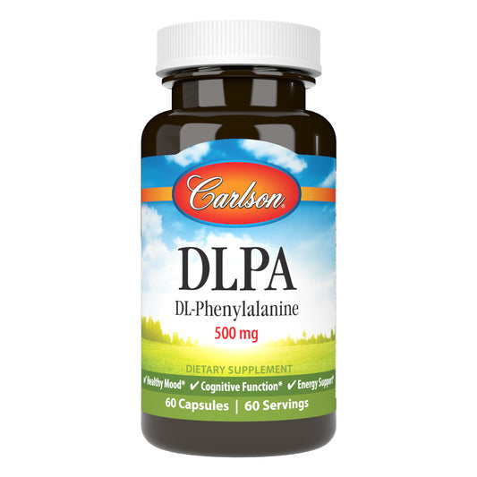 By supporting endorphins and other mood elevating chemicals in the brain, Carlson DLPA promotes a natural sense of well-being. what is dlpa, dl phenylalanine benefits, dlpa 500mg