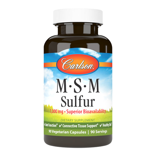Methylsulfonylmethane (MSM Sulfur) is an excellent source of sulfur, which promotes joint function, connective tissue health, and healthy skin. sulfur pills, sulfur supplement, msm sulfur
