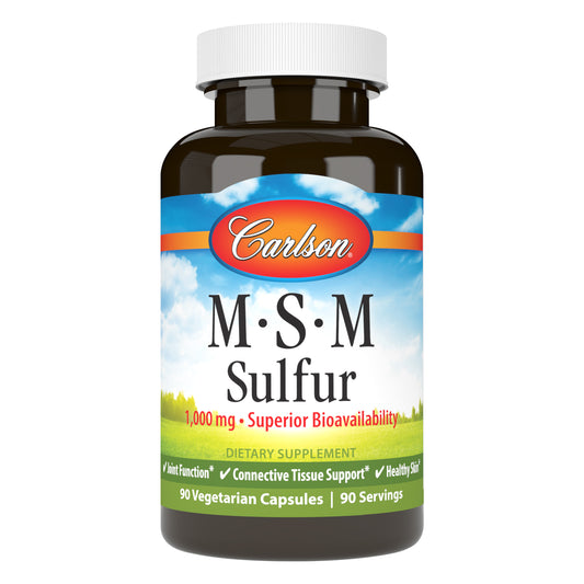 Methylsulfonylmethane (MSM Sulfur) is an excellent source of sulfur, which promotes joint function, connective tissue health, and healthy skin. sku_8721-UPC sulfur pills, sulfur supplement, msm sulfur