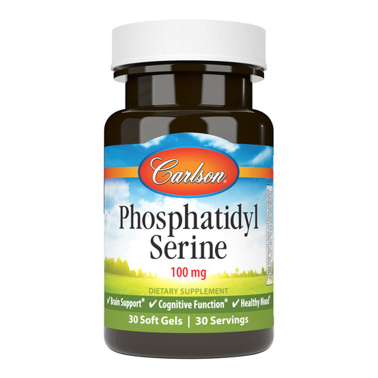 Phosphatidyl Serine is a naturally-occurring phospholipid derived from sunflower oil. Studies show Phosphatidyl Serine promotes intercellular communication in the brain and aids the neurotransmitters involved in learning, memory, and mood. Each soft gel provides 100 mg of Phosphatidyl Serine. sku_8770-UPC