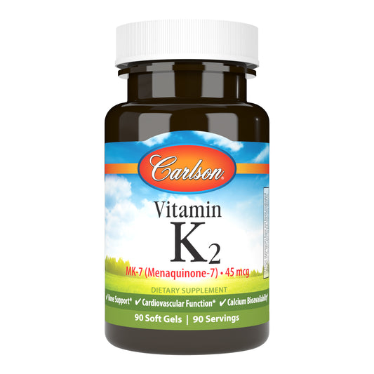 Vitamin K2 also supports cardiovascular system health by promoting healthy blood clotting and directing calcium into the bones. Build better bones and support optimal wellness with Carlson Vitamin K2 as MK-7.