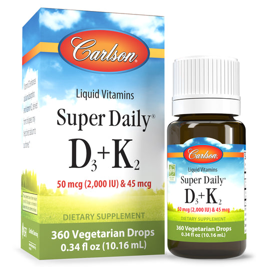 Super Daily® D3 + K2 combines two of the most important nutrients to support optimal bone, teeth, and cardiovascular system health: vitamins D3 and K2. 