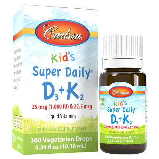 Kid's Super Daily D3 + K2 combines two of the most important nutrients to support optimal bone, teeth, and cardiovascular system health.
