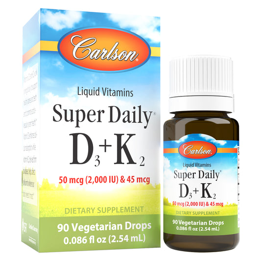 Super Daily® D3 + K2 combines two of the most important nutrients to support optimal bone, teeth, and cardiovascular system health: vitamins D3 and K2. 