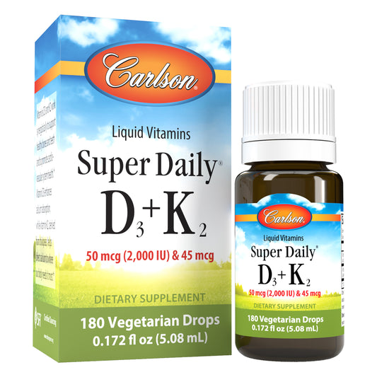 Super Daily® D3 + K2 combines two of the most important nutrients to support optimal bone, teeth, and cardiovascular system health: vitamins D3 and K2. 