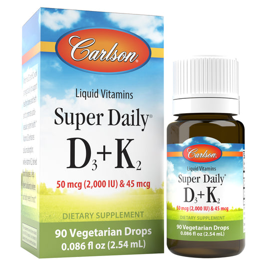 Super Daily® D3 + K2 combines two of the most important nutrients to support optimal bone, teeth, and cardiovascular system health. SKU_1055 vitamin d3 with k2 liquid, d3 k2 drops