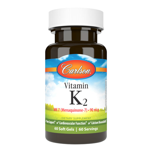 Vitamin K2 also supports cardiovascular system health by promoting healthy blood clotting and directing calcium out of the bloodstream and arteries and into the bones. Build better bones and support optimal wellness with Carlson Vitamin K2 as MK-7.