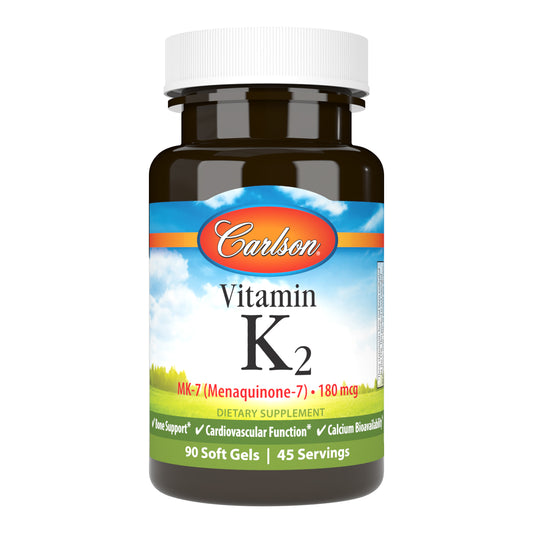 Build better bones and support optimal wellness with Carlson Vitamin K2 as MK-7 180 mcg.