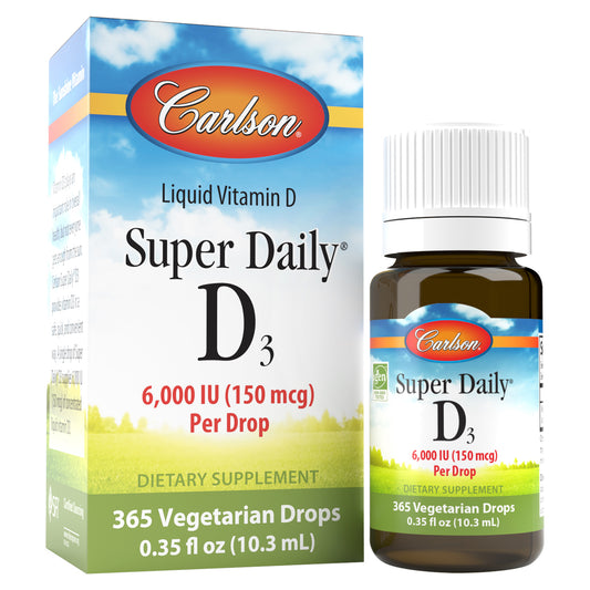 Super Daily D3 provides 6,000 IU (150 mcg) of vitamin D in a single drop that can be placed in food or a drink.