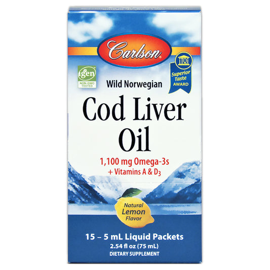 Carlson Norwegian Cod Liver Oil is now available in convenient, single-serving packets for on the go - great for a purse, work bag, gym bag, or traveling. 