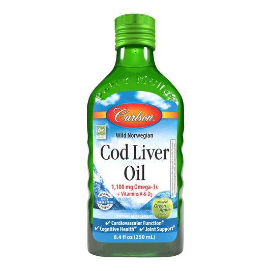 Carlson Cod Liver Oil has won numerous awards for its taste and quality. It's wild-caught off the coast of Norway and comes in lemon, green apple, fruit splash, or natural flavor. sku_1371 cod liver oil, norwegian cod liver oil, cod liver oil liquid