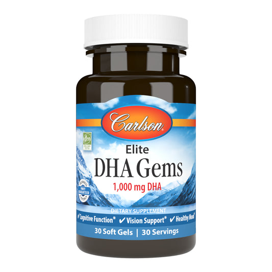 Elite DHA Gems® provide a highly concentrated dose of 1,000 mg of the beneficial omega-3 DHA in a single soft gel. DHA is important for people of all ages and women who are pregnant or nursing. DHA is found primarily in fatty fish such as salmon, mackerel, and sardines.