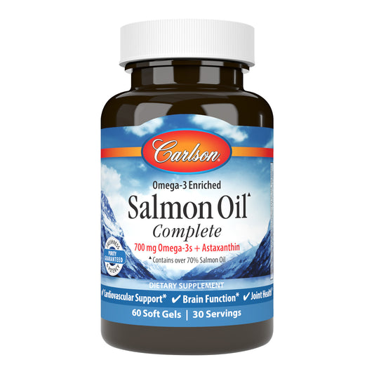 Salmon Oil Complete provides 15 different fatty acids, including omega-9, omega-7, omega-6, and the beneficial omega-3s EPA and DHA. sku_1830-UPC