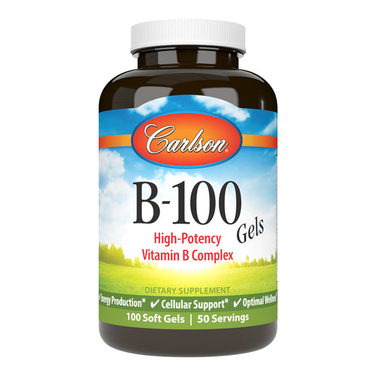 B-100 Gels provide important B-complex vitamins, which are essential for converting the fats, proteins, and carbohydrates from the food we eat into energy. sku_2073-UPC b100 vitamin, high potency b complex