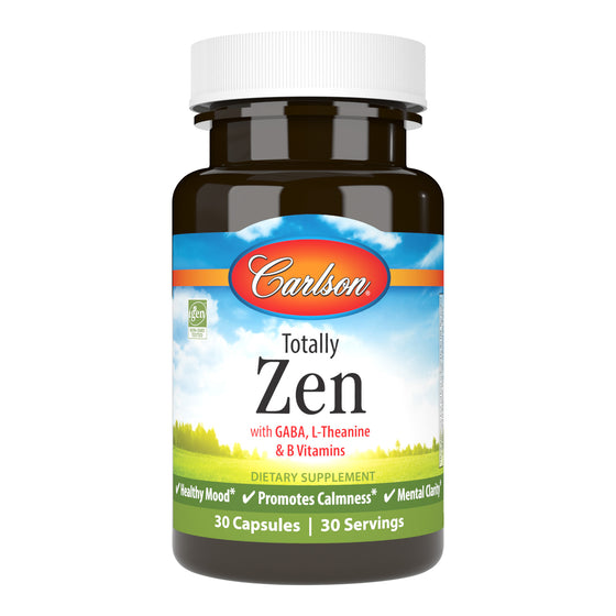 Help reset your mindset with Totally Zen, which promotes calmness, mental clarity, and a healthy mood. sku_4620-UPC gaba ltheanine stress b, zen supplement