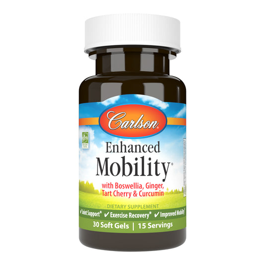 Enhanced Mobility is a unique, high-potency blend of joint health nutrients: boswellia, curcumin, ginger, and tart cherry.