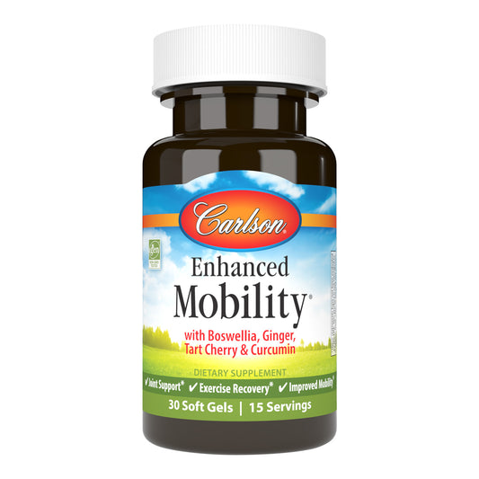 Enhanced Mobility is a unique, high-potency blend of joint health nutrients: boswellia, curcumin, ginger, and tart cherry. sku_4690-UPC
