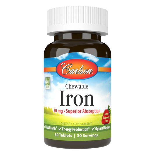 Every serving of Chewable Iron in delicious strawberry flavor provides 30 mg of iron to promote healthy blood, energy utilization, and immune function. sku_5591-UPC chewable iron tablets, chewable iron