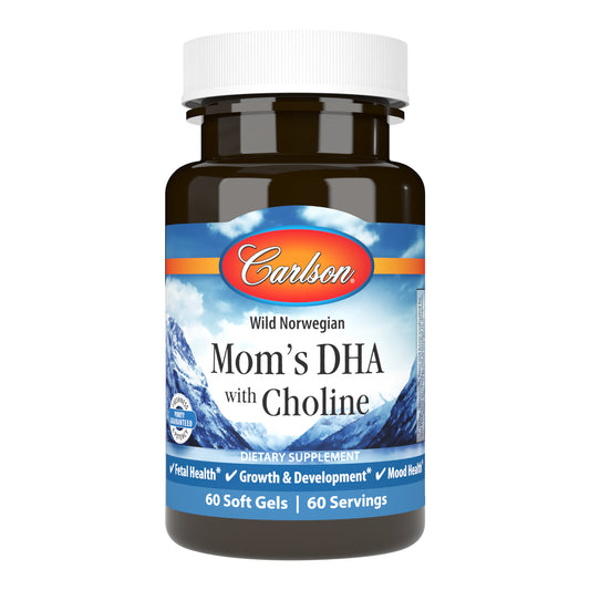 Mom's DHA + Choline blends sustainably sourced herring caviar oil and omega-3s, and provides the 3:1 DHA to EPA ratio naturally found in breast milk. 