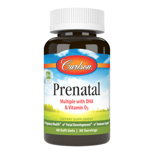 The addition of the important omega-3 DHA promotes a healthy heart and mood for moms and brain and vision health for developing babies. Help support a healthy pregnancy with Carlson Prenatal.