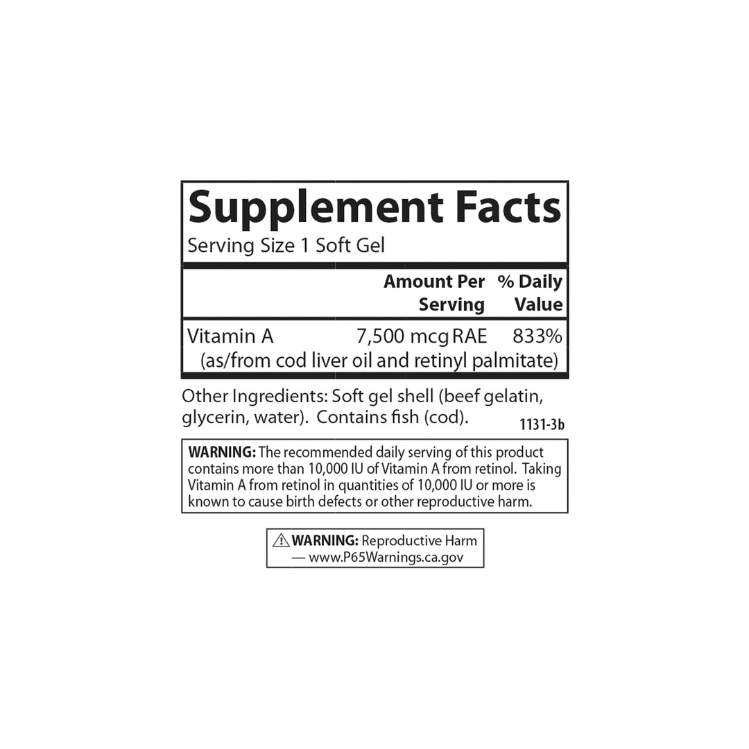 Vitamin A 25,000 IU (7,500 mcg RAE)
