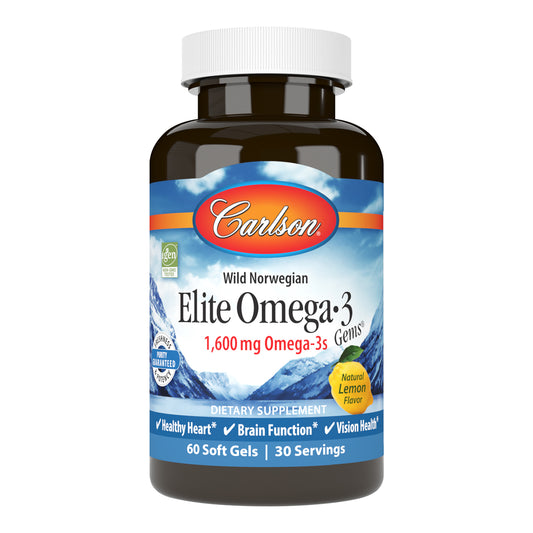 A single serving of Elite Omega-3 Gems provide 1,600 mg of omega-3s, including the important omega-3s EPA and DHA, which promote heart, brain, vision, and joint health. sku_1716-UPC
