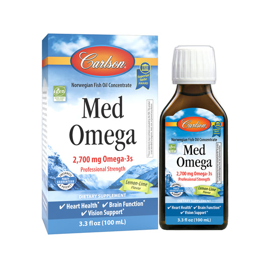 Med Omega is a highly concentrated, balanced, professional-strength formula with 2,700 mg of omega-3s per teaspoonful.
