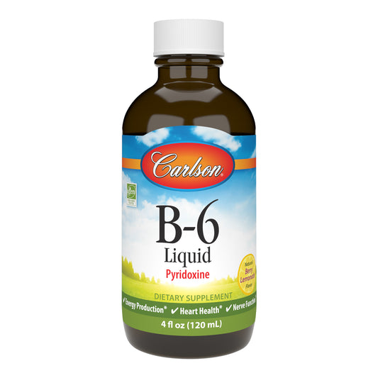 If you have trouble swallowing pills, Carlson Vitamin B-6 liquid is an easy alternative. Each 1/2 teaspoon provides 100 mg of vitamin B-6. sku_2381 vitamin b6 liquid, b 6, liquid b6 vitamin