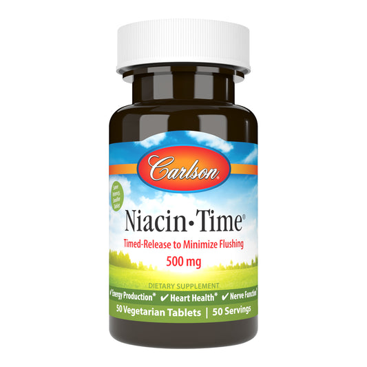 Niacin-Time is prepared to minimize or eliminate flushing by providing a gradual release of Niacin over a period of several hours. sku_2790 flushing niacin, niacin time release